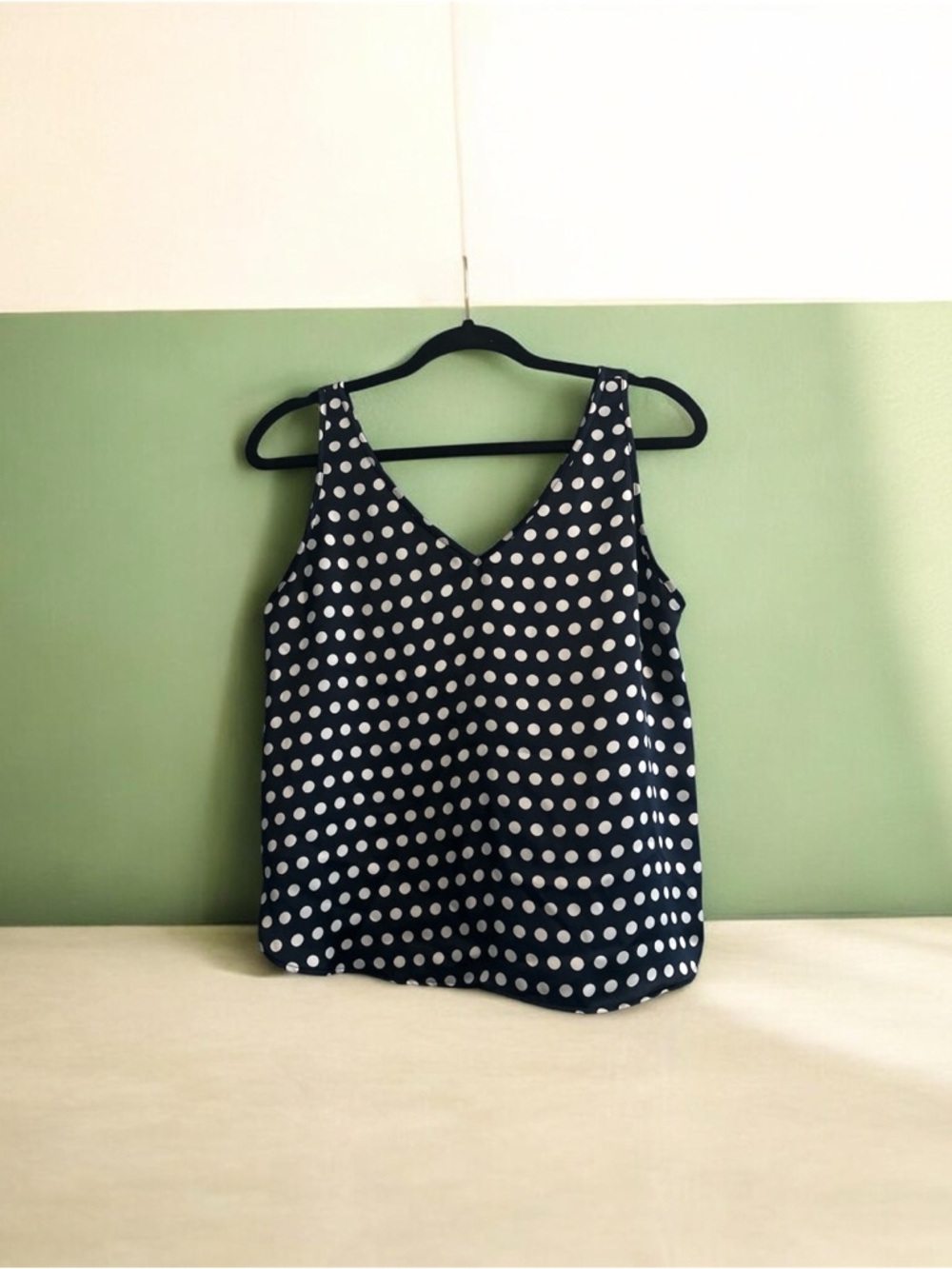 LOFT Navy and White Polka Dot V-Neck Camisole